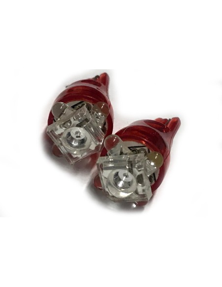 Coppia 2 Lampade Led T10 Con 1 Led F5 Flux + 4 Led F3 Colore Rosso Red 12V 0,2W
