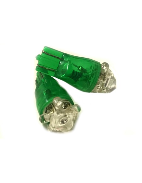 Coppia 2 Lampade Led T10 Con 1 Led F5 Flux + 4 Led F3 Colore Verde Green 12V 0,2W