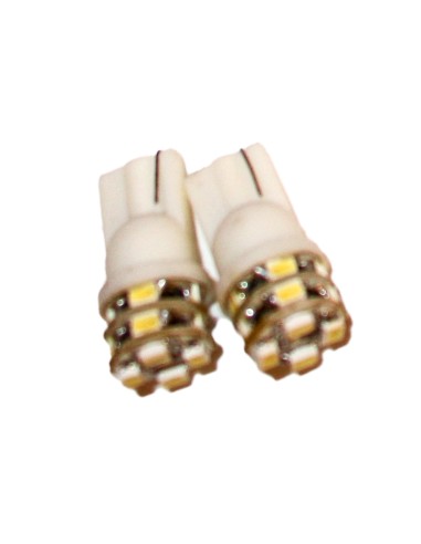 Coppia 2 Lampade Led T10 Con 12 Smd 3528 Colore Bianco Freddo 6000K 12V 1W