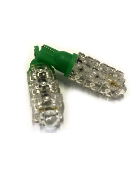 Coppia 2 Lampade Led T10 Con 13 Led F5 Flux Colore Verde Green 12V 2W