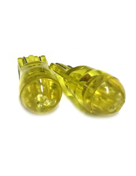 Coppia 2 Lampade Led T10 Con 3 Led F3 Colore Giallo Yellow 12V 0,2W