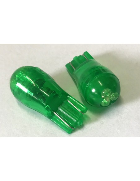 Coppia 2 Lampade Led T10 Con 3 Led F3 Colore Verde Green 12V 0,2W