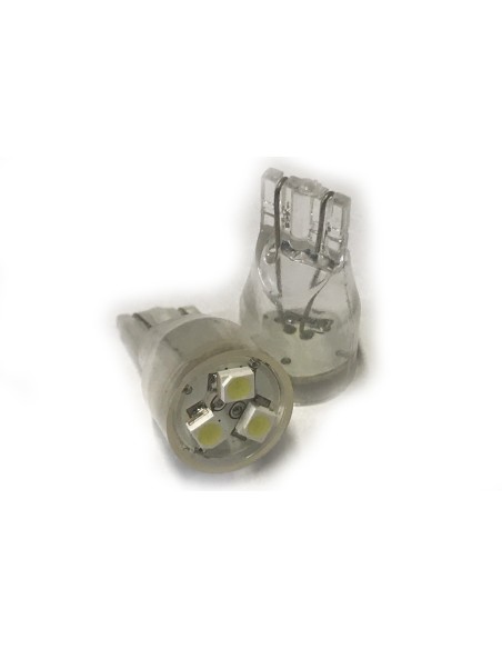 Coppia 2 Lampade Led T10 Con 3 Smd 3528 Colore Bianco Freddo 6000K 12V 0,2W