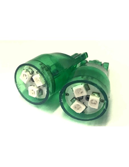 Coppia 2 Lampade Led T10 Con 3 Smd 3528 Colore Verde Green 12V 0,2W