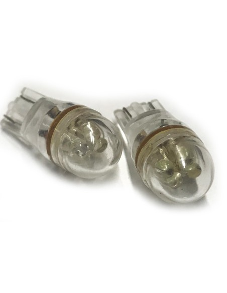 Coppia 2 Lampade Led T10 Con 4 Led F3 Cappuccio Tondo Colore Bianco Freddo 6000K 12V 0,2W