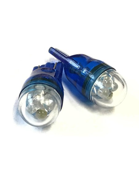 Coppia 2 Lampade Led T10 Con 4 Led F3 Cappuccio Tondo Colore Blu Blue 12V 0,2W