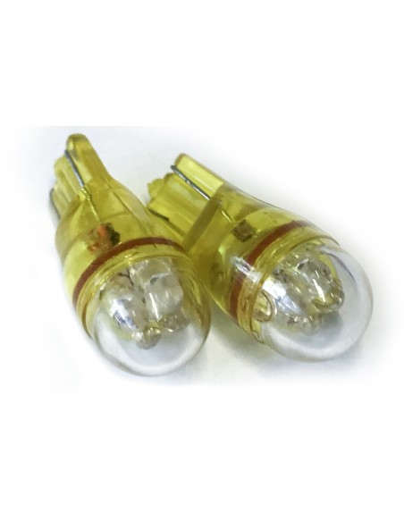 Coppia 2 Lampade Led T10 Con 4 Led F3 Cappuccio Tondo Colore Giallo Yellow 12V 0,2W