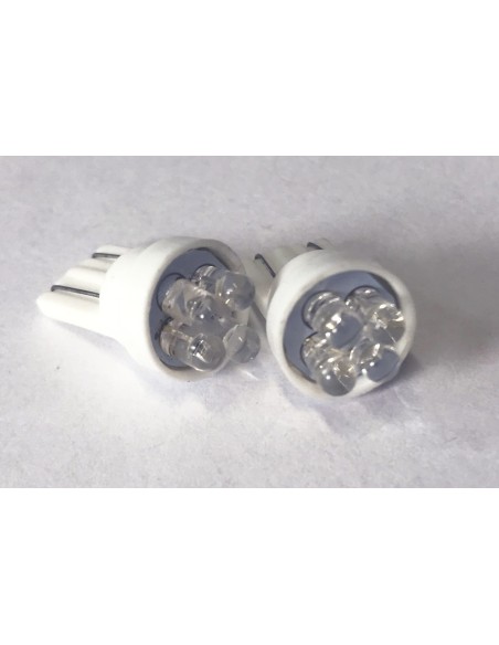 Coppia 2 Lampade Led T10 Con 4 Led F3 Colore Bianco Freddo 6000K 12V 0,2W