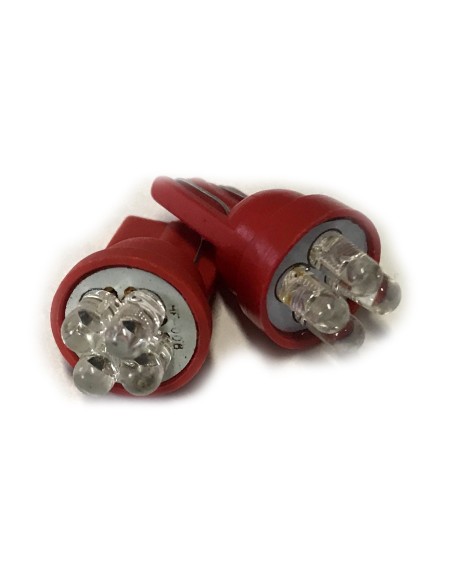 Coppia 2 Lampade Led T10 Con 4 Led F3 Colore Rosso Red 12V 0,2W