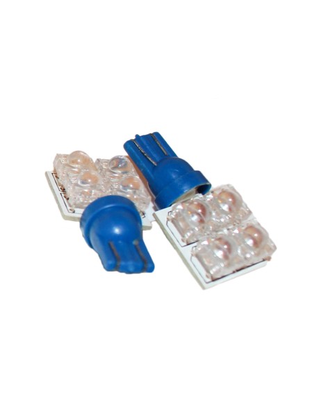 Coppia 2 Lampade Led T10 Con 4 Led F5 Flux Laterale Colore Blue Blu 12V 0,2W