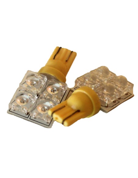 Coppia 2 Lampade Led T10 Con 4 Led F5 Flux Laterale Colore Giallo Yellow 12V 0,2W