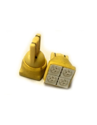 Coppia 2 Lampade Led T10 Con 4 Smd 5050 Frontale Colore Giallo Yellow 12V 0,5W