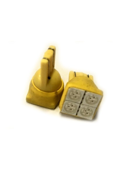 Coppia 2 Lampade Led T10 Con 4 Smd 5050 Frontale Colore Giallo Yellow 12V 0,5W