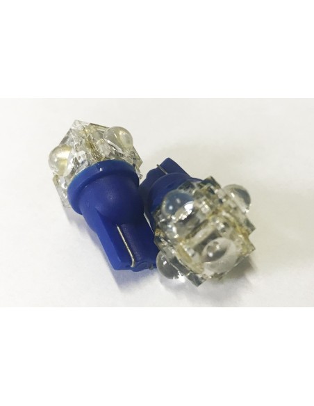 Coppia 2 Lampade Led T10 Con 5 Led F5 Flux Colore Blu Blue 12V 0,2W