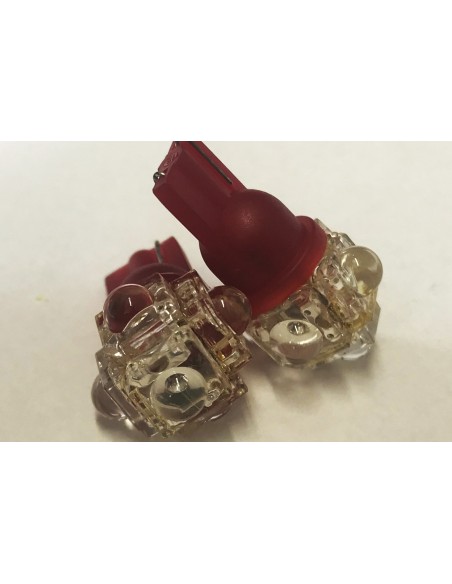 Coppia 2 Lampade Led T10 Con 5 Led F5 Flux Colore Rosso Red 12V 0,2W