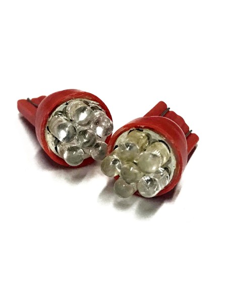 Coppia 2 Lampade Led T10 Con 6 Led F3 Colore Rosso Red 12V 0,2W