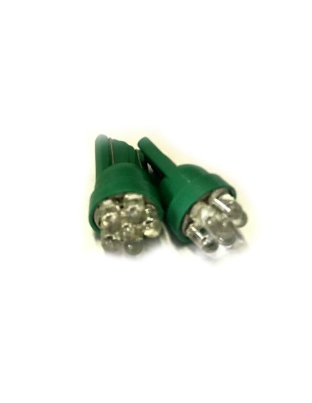 Coppia 2 Lampade Led T10 Con 7 Led F3 Colore Verde Green 12V 0,2W