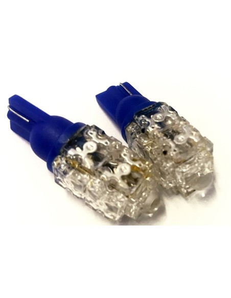 Coppia 2 Lampade Led T10 Con 9 Led F5 Flux Colore Blu Blue 12V 1W