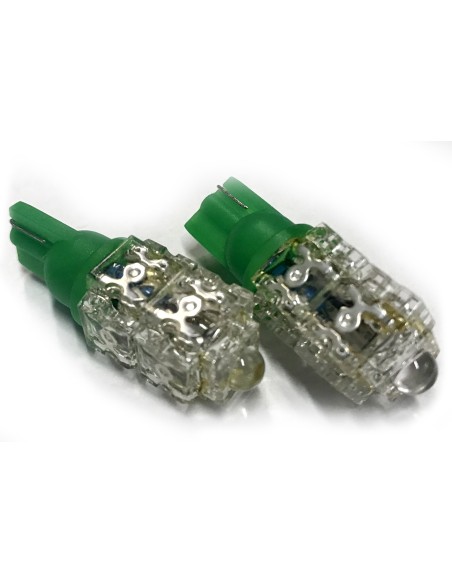 Coppia 2 Lampade Led T10 Con 9 Led F5 Flux Colore Verde Green 12V 1W