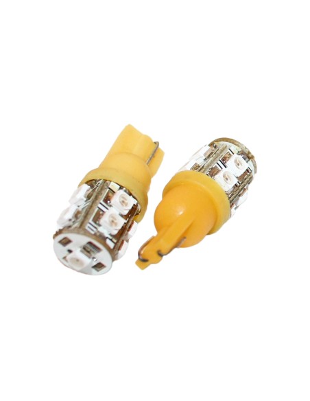 Coppia 2 Lampade Led T10 Con 9 Smd 3528 Colore Giallo Yellow 12V 1W