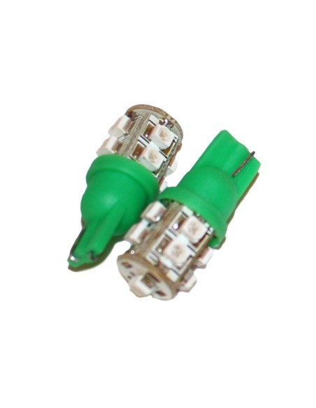 Coppia 2 Lampade Led T10 Con 9 Smd 3528 Colore Verde Green 12V 1W