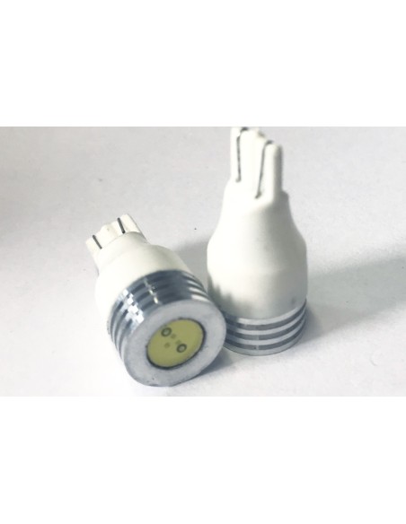 Coppia 2 Lampade Led T10 T15 Con 1 Power Led Colore Bianco Freddo 6000K 12V 1W