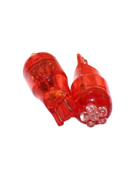 Coppia 2 Lampade Led T10 T15 Con 6 Led F3 Colore Rosso Red 12V 0,2W