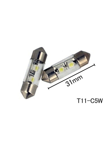 Coppia 2 Lampade Led T11 C5W Siluro 31mm Con 2 Smd 3528 Colore Bianco Freddo 6000K 12V 1W