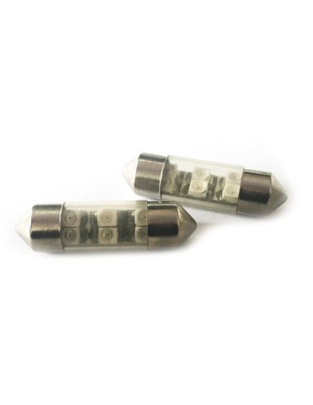 Coppia 2 Lampade Led T11 C5W Siluro 31mm Con 6 Smd 3528 Colore Giallo Yellow 12V 1W