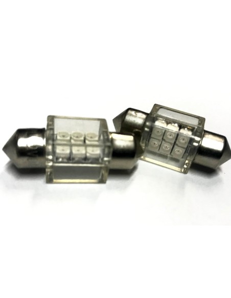 Coppia 2 Lampade Led T11 C5W Siluro 31mm Quadrato Con 6 Smd 3528 Colore Bianco Freddo 6000K 12V 1W
