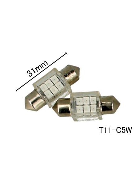Coppia 2 Lampade Led T11 C5W Siluro 31mm Quadrato Con 6 Smd 3528 Colore Rosso Red 12V 1W