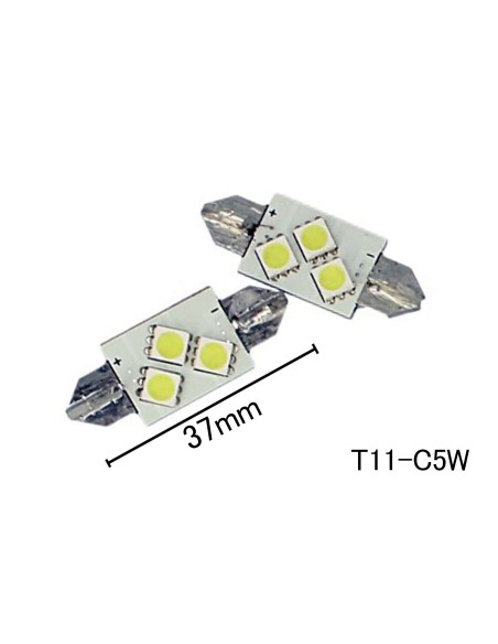 Coppia 2 Lampade Led T11 C5W Siluro 37mm Con 3 Smd 5050 Colore Bianco Freddo 6000K 12V 1W