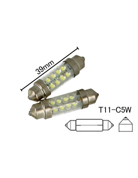 Coppia 2 Lampade Led T11 C5W Siluro 39mm Con 8 Led F3 Colore Bianco Freddo 6000K 12V 0,2W