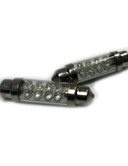 Coppia 2 Lampade Led T11 C5W Siluro 42mm Con 8 Led F3 Colore Rosso Red 12V 0,2W