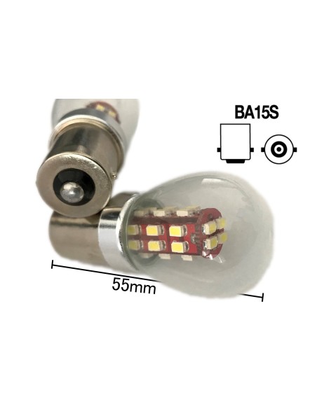 Coppia 2 Lampade Led BA15S 1156 P21W Con 28 Smd 3014 Giallo Arancione 12V 2W Stessa Grandezza Originale