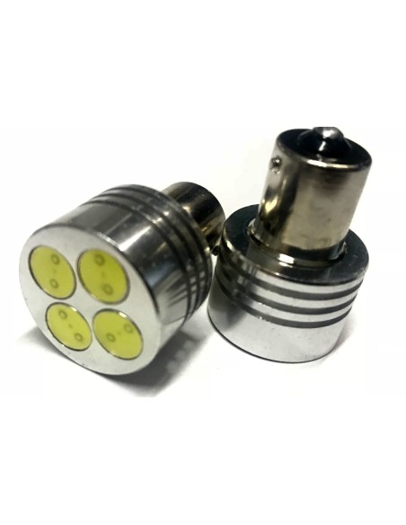 Coppia 2 Lampade Led BA15S 1156 P21W Con 4 Power Led Da 1W Bianco Freddo 6000K 12V 4W