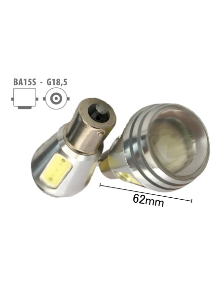 Coppia 2 Lampade Led BA15S 1156 P21W Con 5 Power Led Da 2W Bianco Freddo 6000K 12V 10W