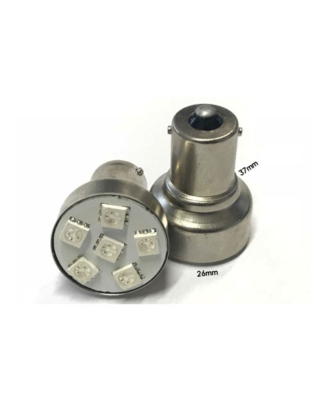 Coppia 2 Lampade Led BA15S 1156 P21W Con 6 Smd 5050 Colore Rosso 12V 2W