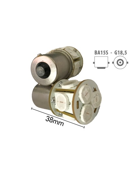 Coppia 2 Lampade Led BA15S 1156 P21W Con 8 Smd 9080 Colore Giallo Arancione 12V 4W