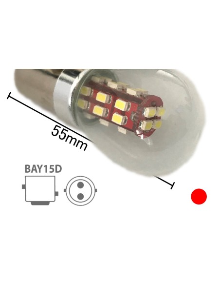 Coppia 2 Lampade Led BAY15D 1157 P21/5W Con 28 Smd 3014 Rosso 12V 2W Stessa Grandezza Originale