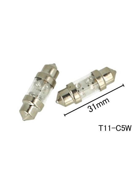 Coppia 2 Lampade Led T11 C5W Siluro 31mm Con 4 Led F3 Colore Giallo Yellow 12V 0,2W