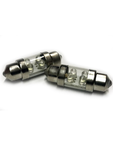 Coppia 2 Lampade Led T11 C5W Siluro 31mm Con 4 Led F3 Colore Rosso Red 12V 0,2W