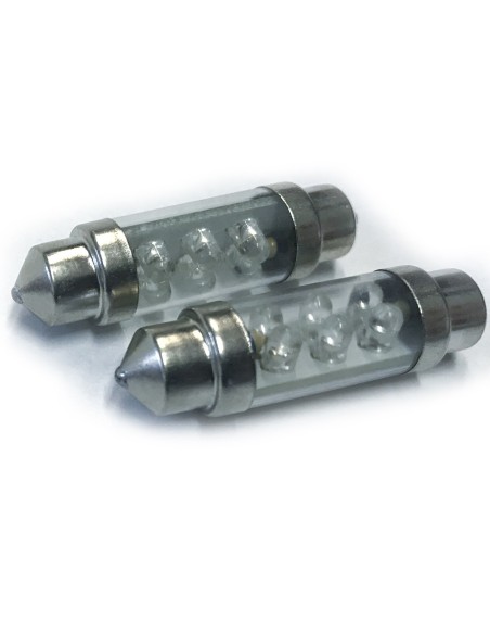 Coppia 2 Lampade Led T11 C5W Siluro 36mm Con 6 Led F3 Colore Bianco Freddo 6000K 12V 0,2W