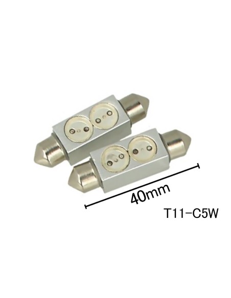 Coppia 2 Lampade Led T11 C5W Siluro 40mm Con 2 Power Led Colore Rosso 12V 2W