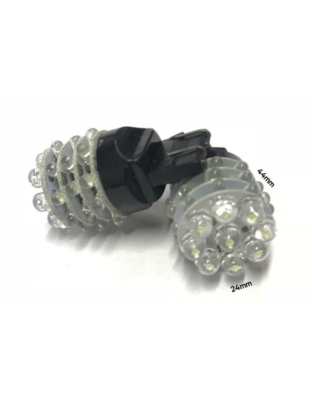 Coppia 2 Lampade Led T25 3157 P27/7W Con 9 F5 Frontale + 27 F3 Laterale Colore Giallo Arancione 12V 2W