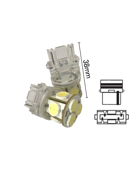Coppia 2 Lampade Led T25 P27W 3156 Con 8 Smd 9080 Bianco Freddo 6000K 12V 4W