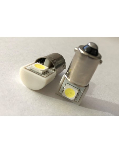 Coppia 2 Lampadine Led BA9S T4W Piedi Dritti Con 1 Smd 5050 Laterale Bianco Freddo 6000K 12V 0,2W