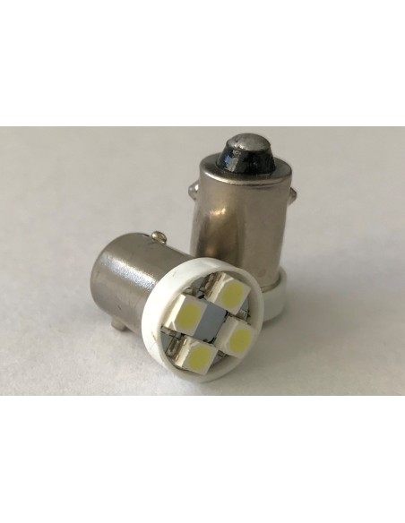 Coppia 2 Lampadine Led BA9S T4W Piedi Dritti Con 4 Smd 3528 Bianco Freddo 6000K 12V 0,2W