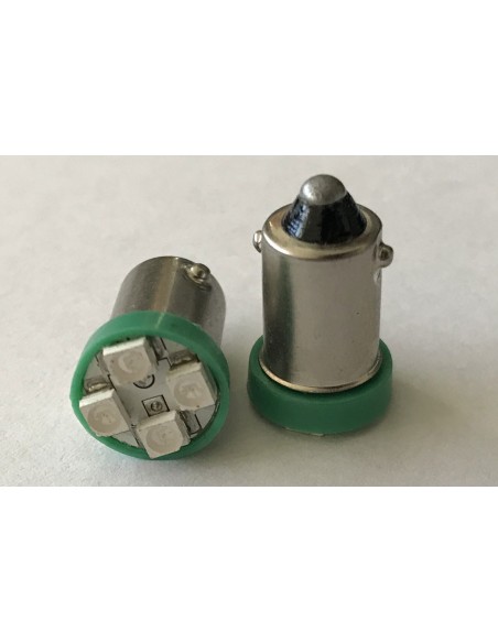 Coppia 2 Lampadine Led BA9S T4W Piedi Dritti Con 4 Smd 3528 Colore Verde 12V 0,2W