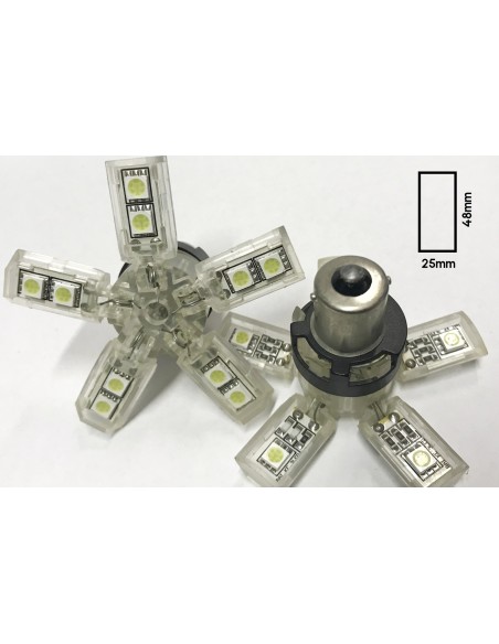 Coppia 2 Lampade Led BA15S 1156 P21W Con 15 Smd 5050 Bianco Freddo 6000K 12V 2W Forma Ombrello